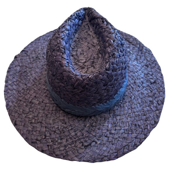 Vineyard Vines Chevron Trim Straw Women's Fedora - Vineyard Navy NEW - Picture 3 of 10